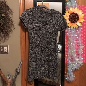 Sweater Dress Short-sleeved with Button Collar